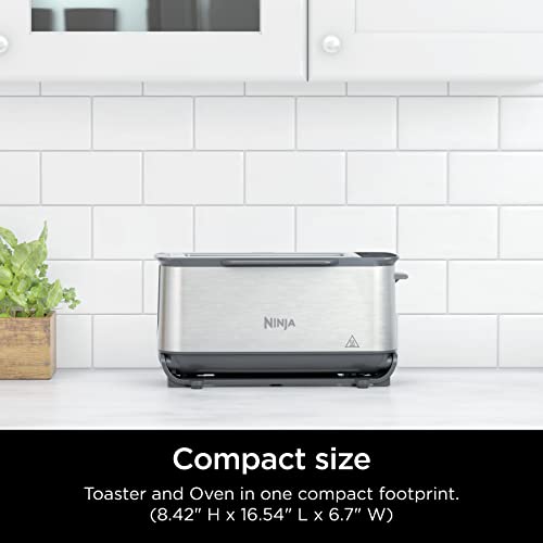 This is a picture of a product for sale called Ninja ST100 Foodi 2-in-1 Flip Toaster,  2-Slice Capacity,  Compact Toaster Oven,  Snack Maker, 1500 Watts,  Stainless Steel