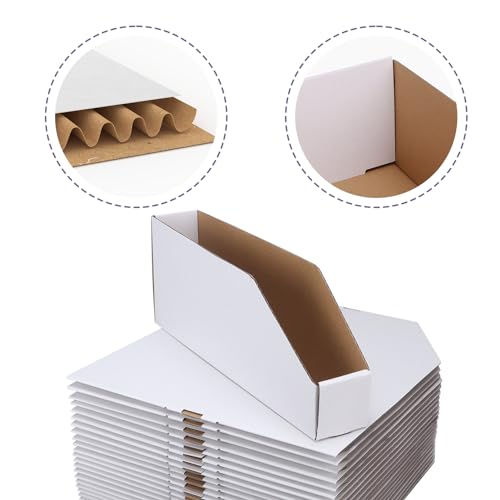 Image of EXYGLO Cardboard Boxes, Pack of 35 Corrugated Storage Bins 12x2x4.5 inch Pantry Organizer Bins for Shelves Garage Office Organization