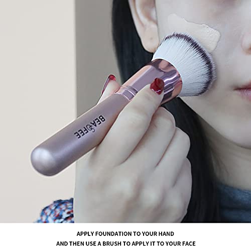 Foundation Brush Flat Top -Kabuki Makeup Brushes Foundation Brush For Liquid Makeup Cream Powder,The Big Fiber Bristles,Stippling Buffing Blending Good Premium Face Makeup Brush Set Tools Rose Gold #TOP1