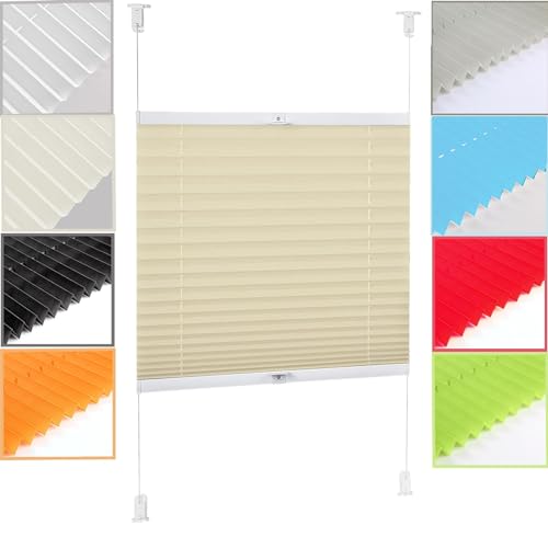 Estor Enrollable Opaco, 25 x 80 cm Fijación sin Taladrar, Persiana Enrollable Blackout Estores para Ventanas para Puertas y Ventanas, Beige