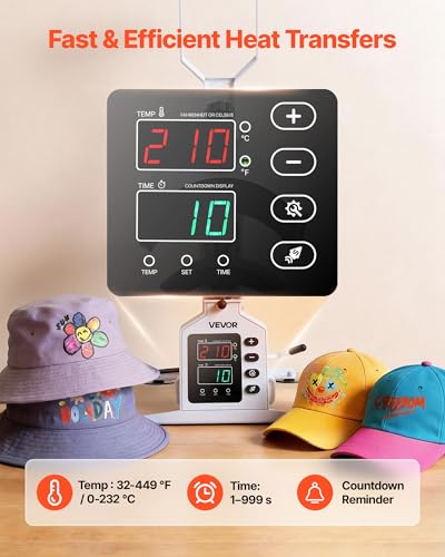 Image of VEVOR Hat Heat Press Machine, with 2 Interchangeable Platens and Caps Stretcher, Precise Temperature & Time Control, Heat Press for Hats and Caps, for HTV Iron On and Sublimation Projects, White