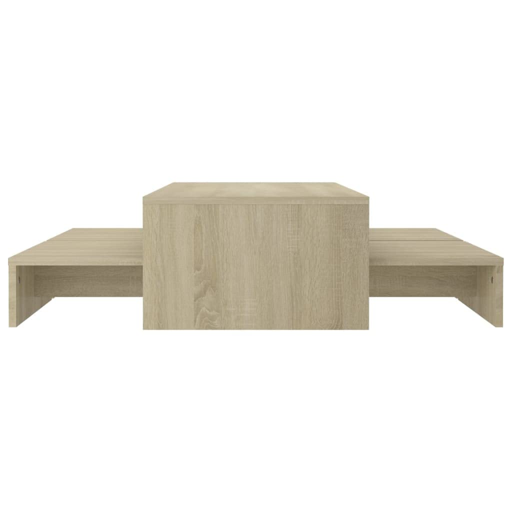 Satztisch 3er Set Sonoma-Eiche Couchtisch Set Holzwerkstoff, Beistelltisch ineinander schiebbar für das Wohnzimmer, Kaffeetisch und Sofatisch, 100x100x26,5 cm