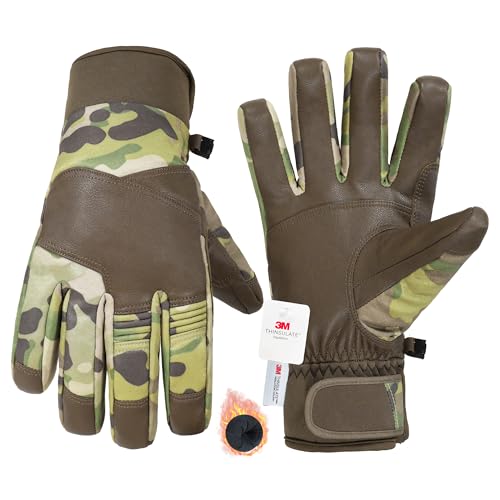 HANDLANDY Waterproof Insulated Work Gloves, 3M Thinsulate Thermal Winter Gloves for Men Women Touch Screen, Warm Ski Snowboard Cold Weather Gloves (Camo, Large) Large Camo-leather Waterproof