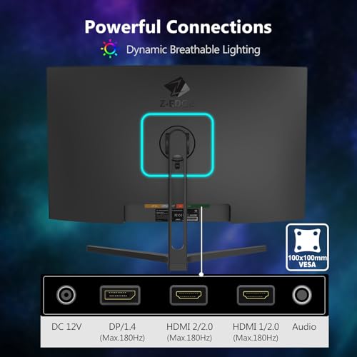 Z-Edge Gaming Monitor 27 Inch 180Hz 1ms MPRT IPS Panel 16:9, Full HD 1080P, 120% sRGB, 300cd/m² Brightness, FreeSync, DisplayPort & HDMI Port, Black - Image 6