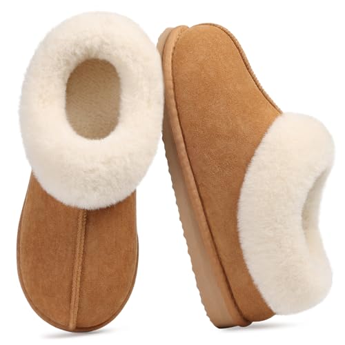 Litfun Fuzzy Memory Foam Slippers Women Chestnut 40-41