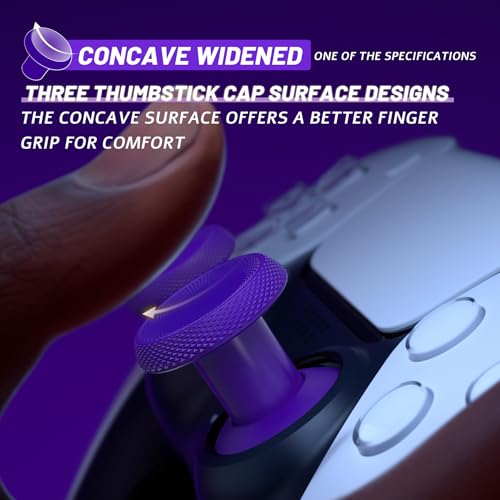 Image of eXtremeRate ThumbsGear V3 Interchangeable Ergonomic Thumbsticks for PS5 Controller, Replacement Analog Thumb Sticks for PS4 Controller - 4 Height Adjustable Convex & Concave Grip Joysticks - Purple
