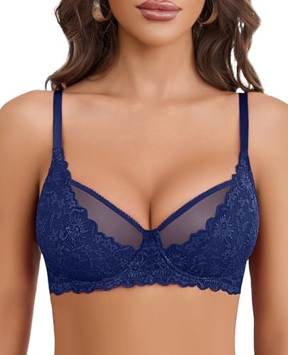 Image of Avidlove Women Lace Bra Underwire Sexy Bralettes Unlined Mesh Full Coverage Lingerie Everyday Bras