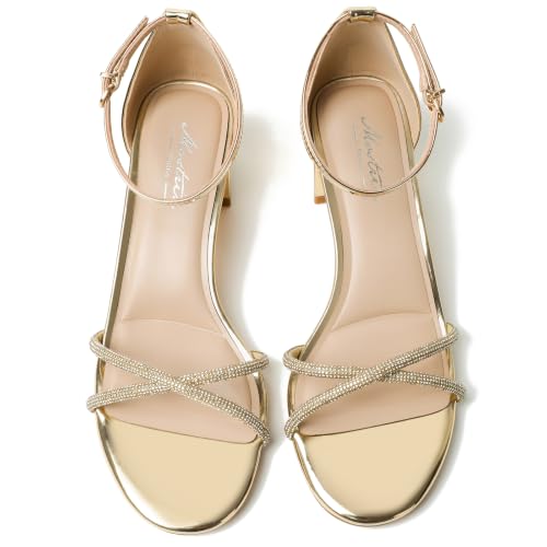 Image of Mostrin Chunky Heels for Women Round Open Toe Strappy Heeled Sandals Ankle Strap Dressy Block Low Heels for Party Wedding Prom Daily