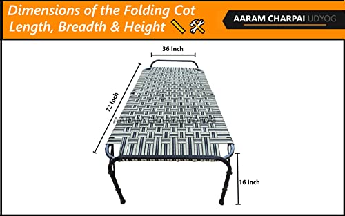 AARAM CHARPAI UDYOG Painted Folding Bed For Sleeping Single Size A1 Niwar 6 Leg Support Unique Design Space Saving|Heavy Duty Round Metal Frame|Portable|Multipurpose|Lightweight(Multicolor,36" X 72")