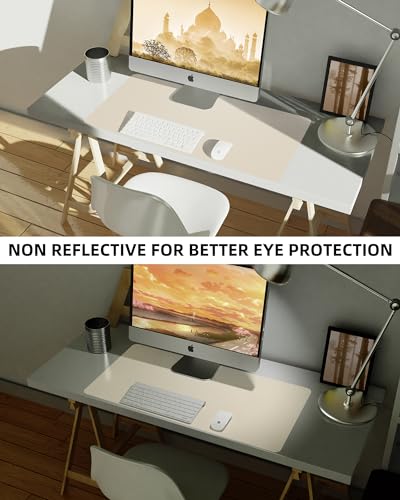 Image of AFIING Leather Desk Pad Protector, Mouse Pad, Office Desk Mat, Non-Slip PU Leather Desk Blotter, Large Desk Mat, Waterproof Keyboard Mat for Office /Home /Decor (Beige, 55 inch x 17 inch)