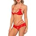 Women's Sexy Bridal Lingerie Lace Strappy Babydoll Open Cup Bra Brazilian Panty Chemise Set Red Medium