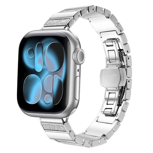 Coque Watch Ultra 3 bracelet métal pailleté argent s10 s11 40 41 42mm