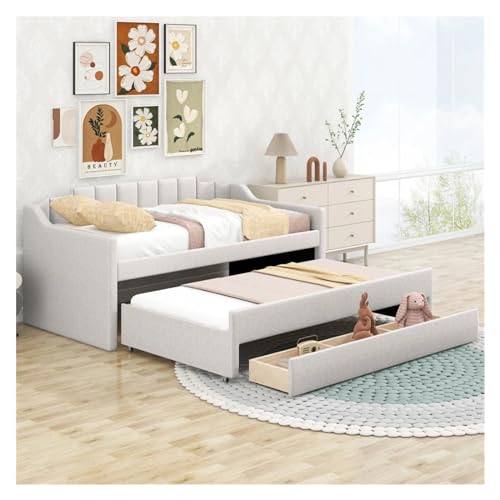 Tiiiopkvvv Gepolstertes Tagesbett für Doppelbett, mit Ausziehbett und 3 Schubladen, moderner Stil, Doppelgröße, multifunktional, einfache Montage, rutschfest – Bild 4