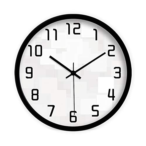 YONGJUN 10/12/14/16-Inch Silent Wall Clock Non-Ticking Battery Operated Round Modern Decor Wall Clock with Arabic Numbers Display Black Frame White Dial Easy To Read Home/Office/School
