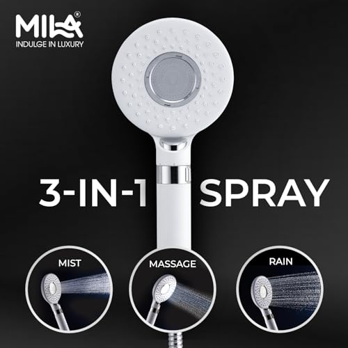 Image of Mila Blanc 3-Function Hand Shower with Filter | Rain, Massage & Mist Spray Modes | Matt White Finish | ModernDesign | Includes Hose (1.5m), Bracket & Installation Kit (120 * 260mm)