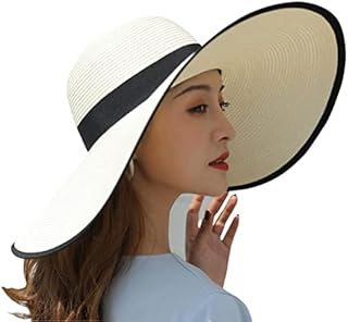 BABAHU Women Foldable Floppy Wide Brim Straw Sun Hat Summer Beach Hat UV UPF 50+