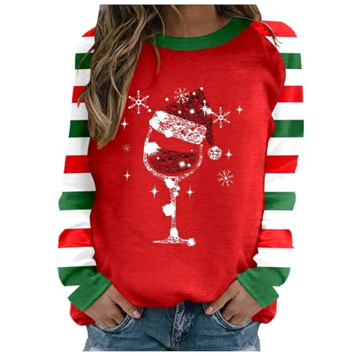 Sweatshirt de Noël rouge pour femme pull décontracté col rond taille S