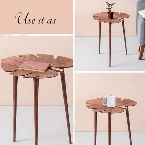 Image of nestroots Multipurpose Aluminium Nightstand Side Table for Bedroom Table | 21 Inches Copper Leaf Bedside Table | Corner Table for Living Room Decor | Room Decoration Items