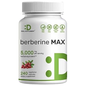 Berberine Max Supplement, 5,000mg Per Serving, 240 Veggie Capsules – 97% Pure Berberine HCL – 25:1 Root Extract – Vegetarian Friendly, Non-GMO