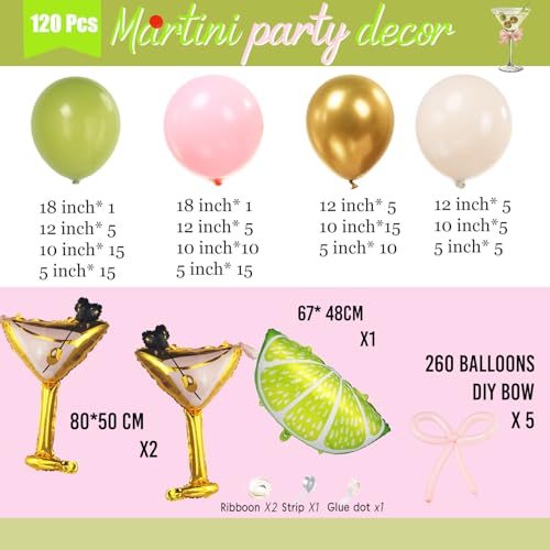 Image of Lemonade Martini balloon garland arch kit A Tini Bit Older Party decorations 130pcs Pink green white balloons martini glass mylar balloon for Martini Bar Party coquette birthday Decorations