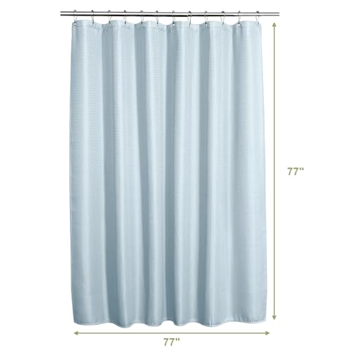 Image of AmazerBath Fog Blue Shower Curtain Waffle Textured, Fabric Shower Curtain Thick Heavy Duty 240GSM Hotel Quality Bathroom Shower Curtains, 72 x 78 Inches