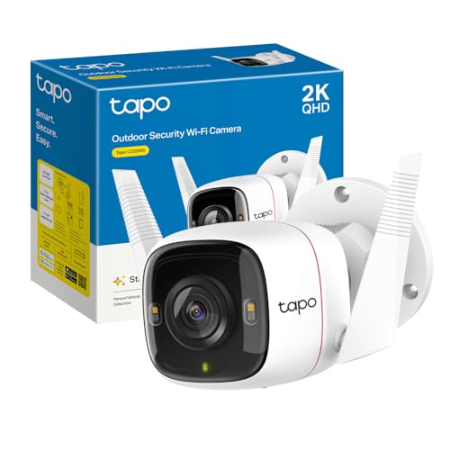 Tapo C320WS Telecamera Wi-Fi Esterno 2K 4MP, Telecamera di Sorveglianza, Visione Notturna a Colori, Rilevazione Movimento con Allarme, Audio Bidirezio