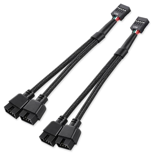 Xelsluthe 2 Pack USB Header Splitter Motherboard USB 2.0 to Dual 9 Pin Extension for Internal Motherboard Black