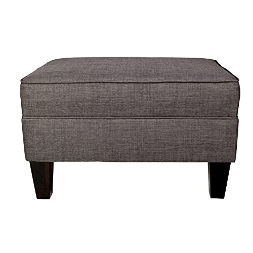 MJL Furniture Parker Fabric Upholstered Square Welted Ottoman Dark Grey