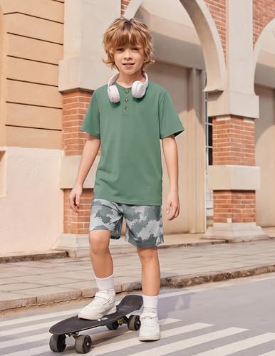 Image of Arshiner Boy's Textured Button Up Shirt and Shorts Set 2 Piece Summer Beach Outfit for 5~12 Years Kids