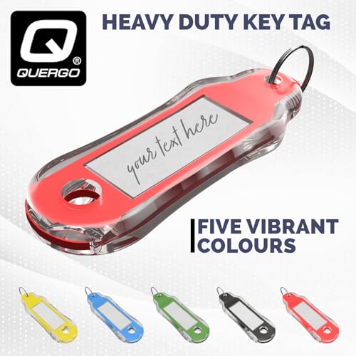 QUERGO 10-Pack Heavy Duty Key Tags with Labels & Split Rings for Keys, Key Rings with Tags, Key Fobs with Labels - Assorted Colour Keyring, Key Holder Set for Luggage, Pets, Office