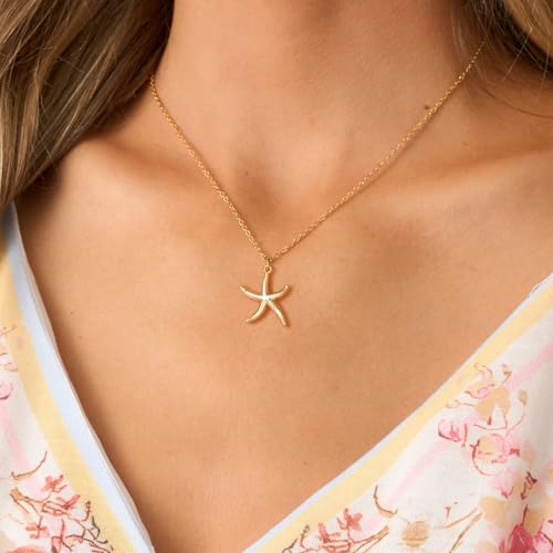 BSGRL Dainty Gold Necklace - 14K Gold Plated Starfish Sea Beach Necklace for Women High Polished 16.5"+2" by BSGRL - Used condition - Image 2