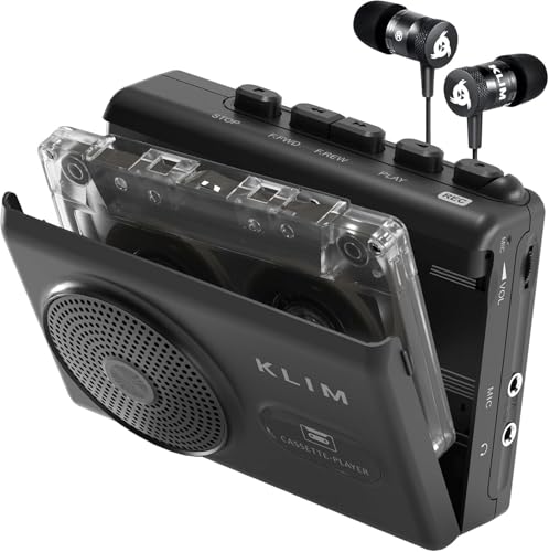KLIM K9 Cassette Tape Player – Portable Cassette Player & Tape Recorder with Built-in Speaker & Microphone, Headphone Jack, AA Batteries (Included)/AC Powered, Includes Earphones