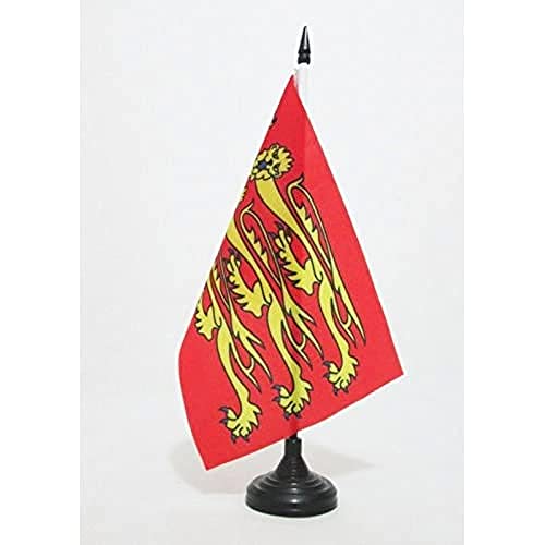 AZ FLAG - Drapeau De Table Richard Cœur de Lion 21x14 cm - Petit Drapeau Du Roi Richard I D'Angleterre De Bureau 100% Polyester Avec Hampe De 25cm Et Socle En...
