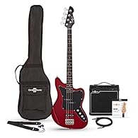 Includes 15W Amp, Cable, Bag, Strap & Spare Strings Beautiful Red Wine Finish Grunge and Surf Tones with Plenty of Punch and Sustain PJ Style Pickups Slim, Offset Body