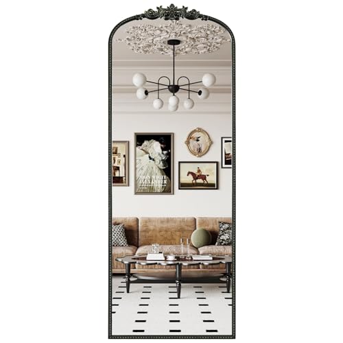 Image of WallBeyond Arched Full Length Mirror Wall Mounted, 21x56 Inch Black Antique Mirror, Vintage Metal Frame Full Body Mirro for Bedroom, Living Room, Hanging or Leaning