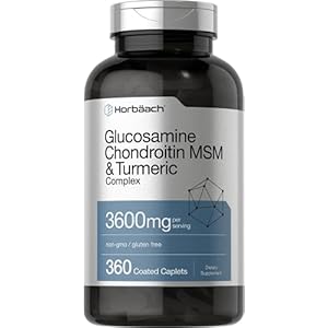 Glucosamine Chondroitin MSM | 3600 mg | 360 Caplets | Advanced Formula with Turmeric | Non-GMO, Gluten Free | by Horbaach