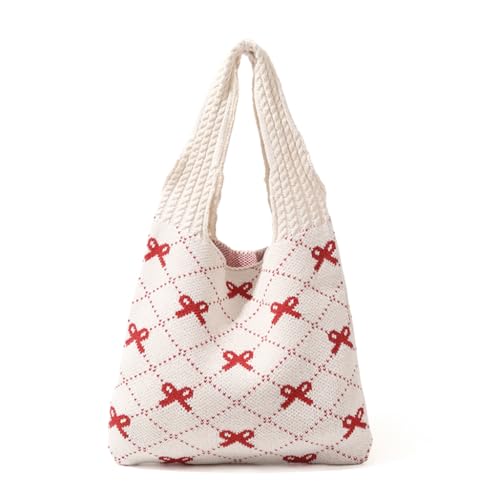 Image of PALAY Tote Bag for Woman Girls Bow Crochet Shoulder Bag Coquette Cute Knitted Women Handbags