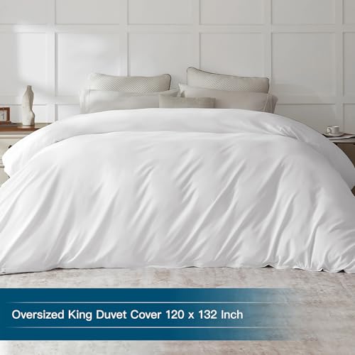 Funda de edredón de microfibra ultrasuave extragrande para cama King Plus blanca 3