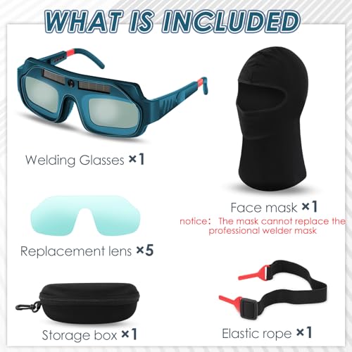 Image of Tellegloww 1 Set Auto Darkening Welding Glasses with Replacement Lenses, Solar Welding Goggles for Tig Mig Mma Plasma Cutting