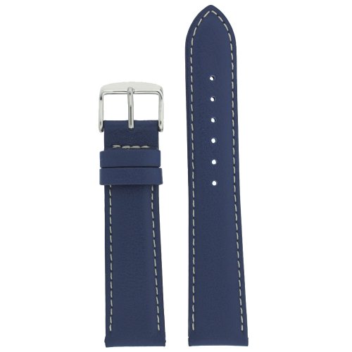 Tech Swiss Watch Band Genuine Soft Leather Navy Blue Padded Stitched 16 Millimeter