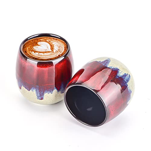 No Name No Seal 2.7 Oz (80 Ml) Ceramic Espresso Cups Set Of 2 Mini Espresso Mugs Sake Cups Demitasse Cups (2X2.7Fl Oz, Red) #TOP7