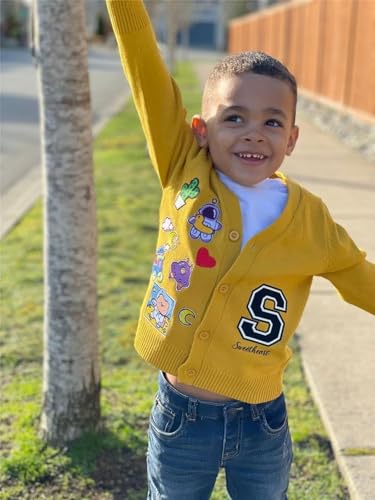 Personalized Letter Toddler Button Down Cardigan Custom Embroidered Patch Sweater Christmas Birthday Gifts for Boys Girls Kids4