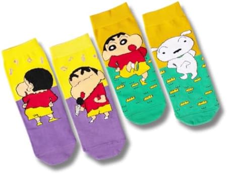 THELA GAADI Shinchan Socks - Pure Cotton Printed Funky Socks for Men & Women | Ankle Length Socks | Odour Free & Beathable, Free Size | Pack of 2