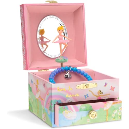 Jewelkeeper - Portagioie Musicale Con Carillon Ballerina Roteante, Design Unicorno Arcobaleno Con Cassetti - Realizzato In Fibra Di Pino, Fodera Lavab