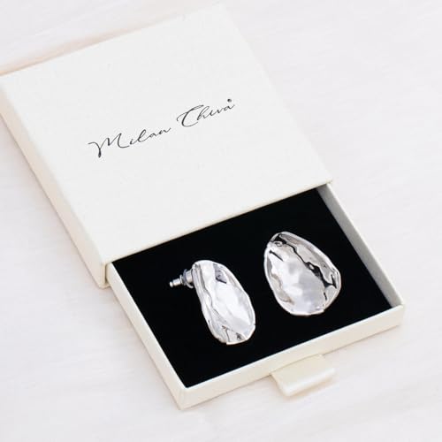 Milan Chiva 14K Gold Statement Stud Earrings for Women Trendy Gold Plated Dainty Geometric Dangle Jewelry4