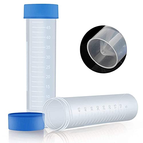 Acrux7 Centrifuge Tubes 50ml, 30 Pack Plastic Test Tubes Graduated Every 5ML, Standing Plastic Vial, Polypropylene Conical Tubes, Sample Vials, for Cold Storage, Plastic Tubes with Blue Screw Caps