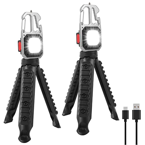 Mini LED lámpara de trabajo mini LED llavero linterna 500 lúmenes con trípode, 7 modos, abridor de botellas magnético para reparación de camping, 2 unidades Cover