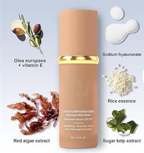 NABKA Foundation Sunscreen Serum SPF 50, Color Mimicking Technology, Moisturizing, Even Skin Toning, 1.0 FL OZ