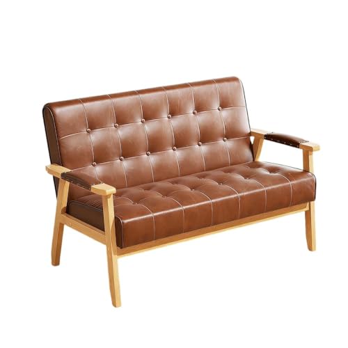 KIBONCY Sillón de Cuero Vintage, sillón Decorativo Simple, sillas Decorativas Mediados Siglo, con Madera Caucho for Sala Estar, Dormitorio, Oficina(6)