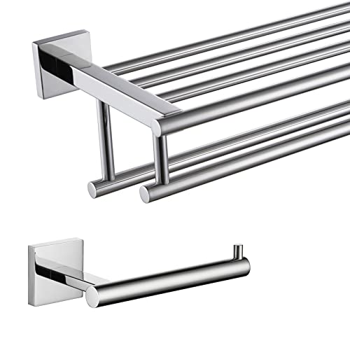 Kokosiri 24 Inch Bath Towel Rack With Double Towel Bars Bathroom Towel Shelf Toilet Paper Holder Toilet Roll Holder Hold Mega Rolls Polished Chrome B6005Ch-L24+B2005Ch #TOP8